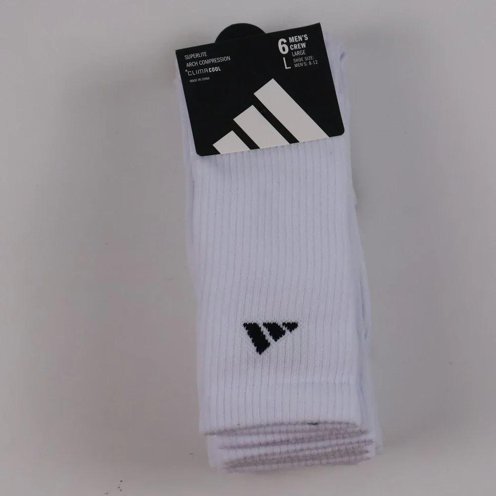 Adidas Crew Socks Superlite Arch Compression White Large 6 Pair Pack NWT